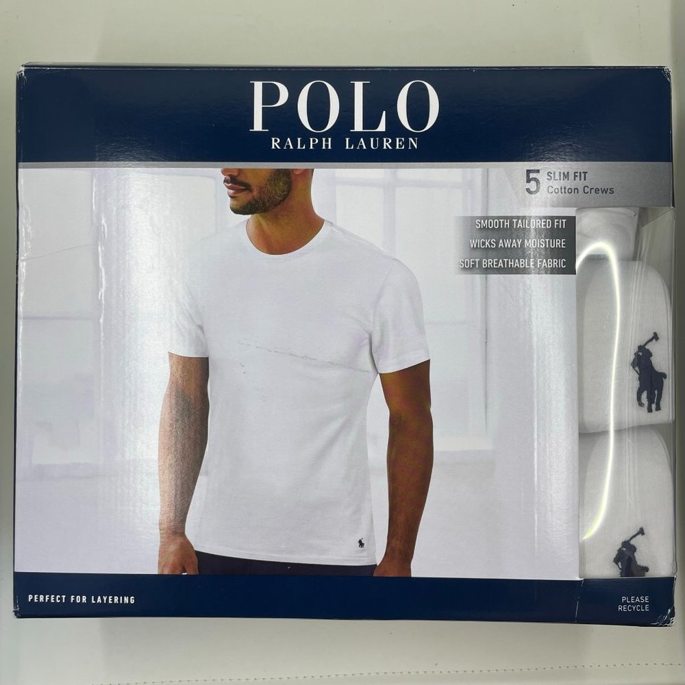 Polo Ralph Lauren Slim Fit Cotton Crewneck Undershirt XL Pack of 5 White NWT